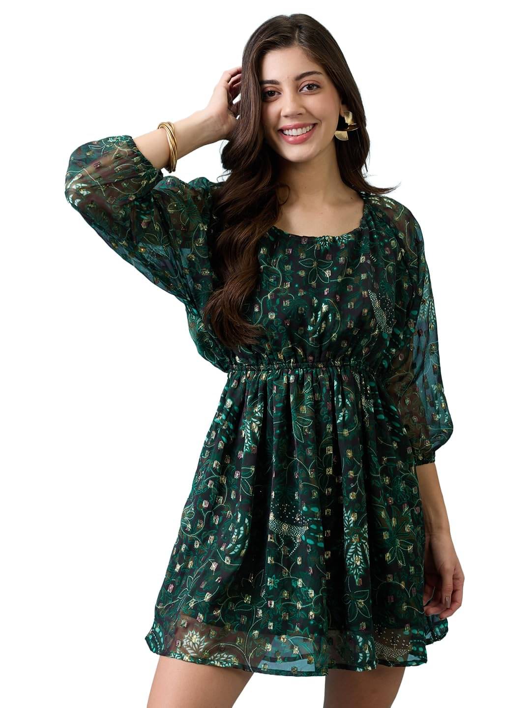     			Globus Women Polyester Fit & Flare Dress ( Green )