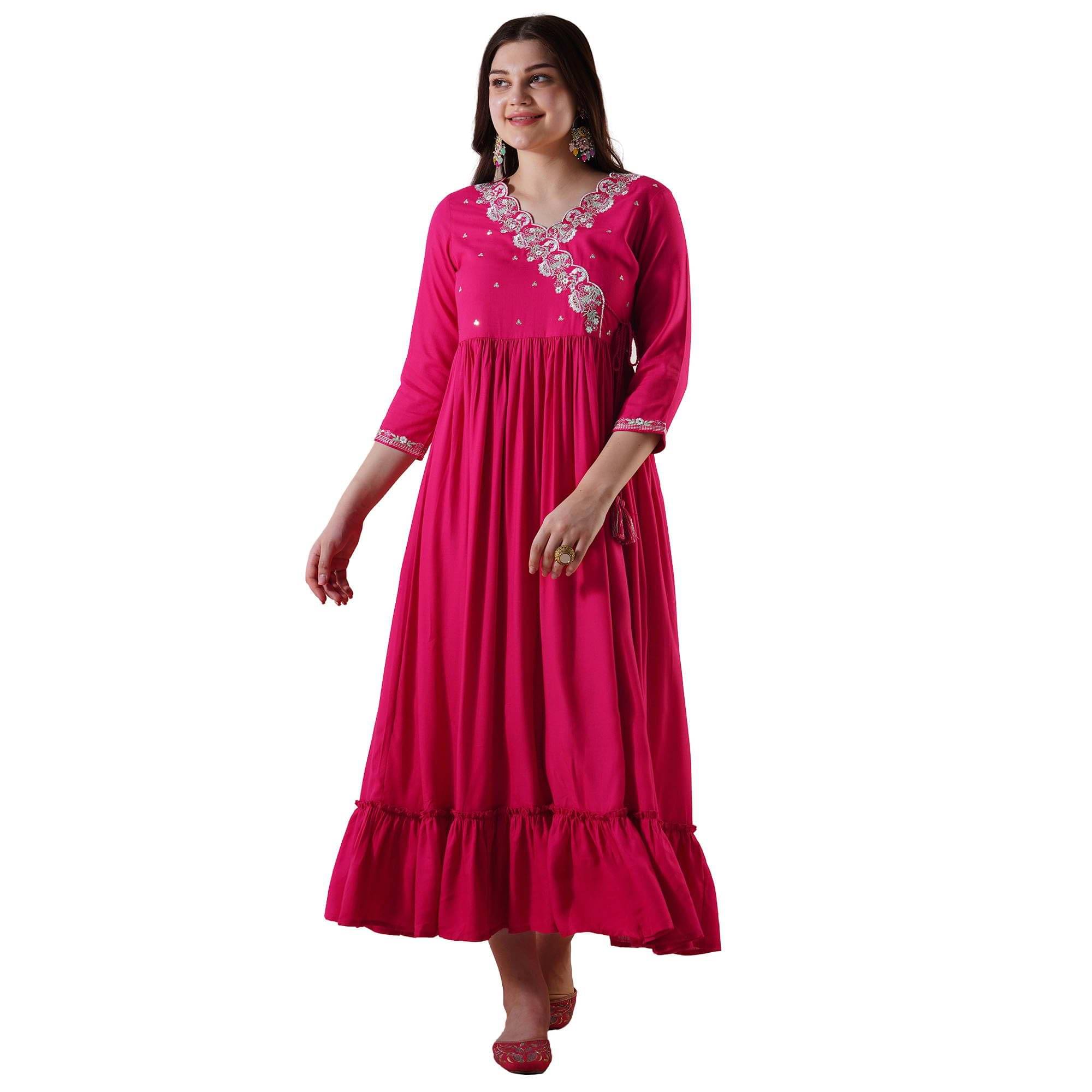 Globus Women Rayon A-line Dress ( Pink )     			Globus Women Rayon A-line Dress ( Pink )