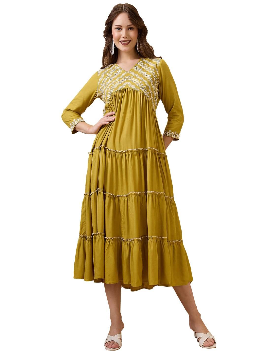     			Globus Women Rayon A-line Dress ( Green )