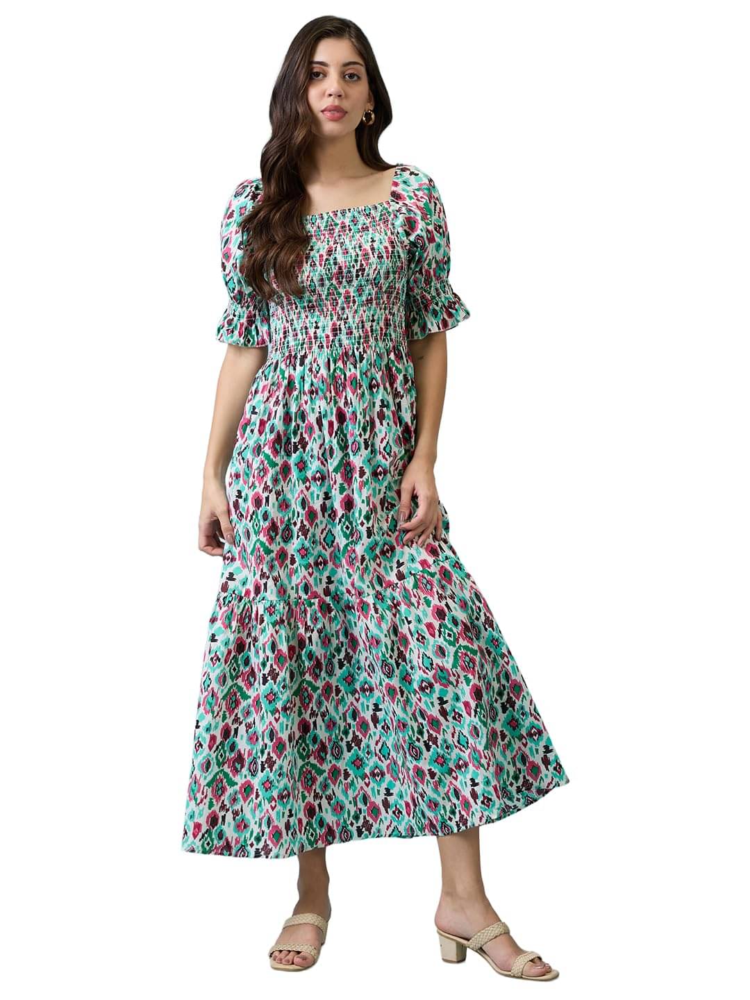     			Globus Women Rayon Fit & Flare Dress ( Multicolor )