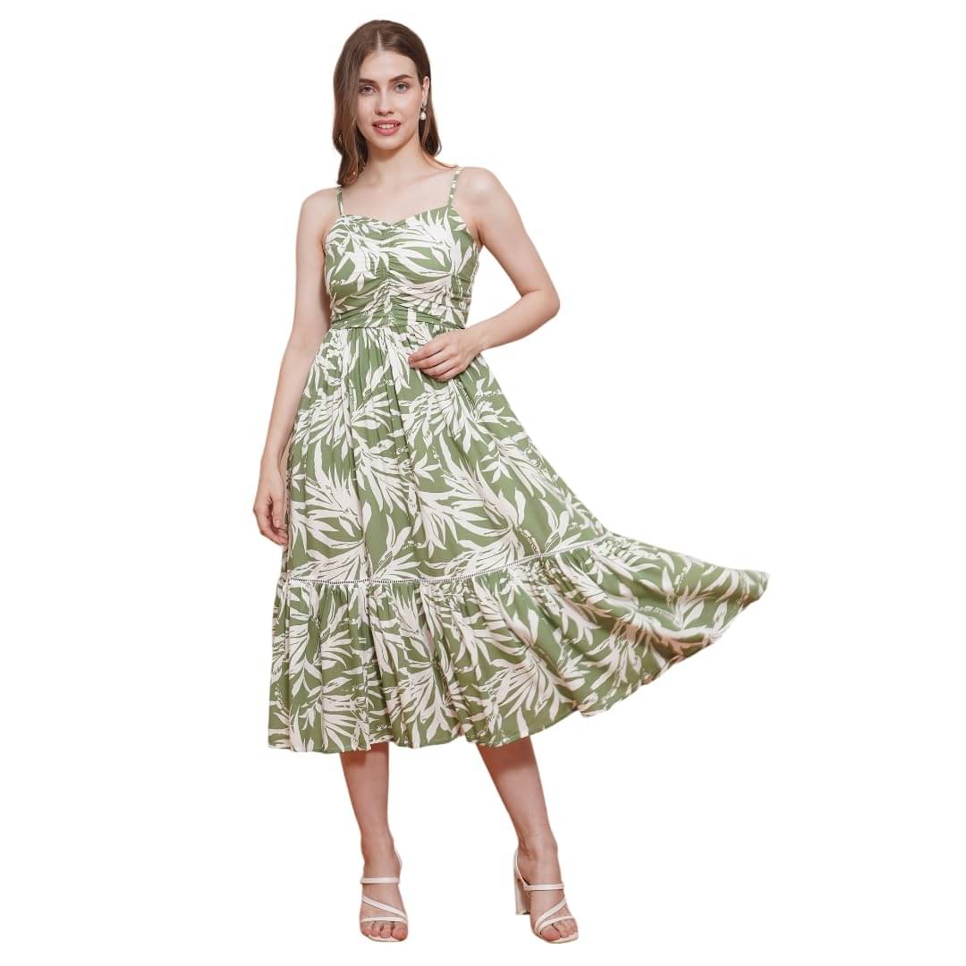     			Globus Women Rayon Fit & Flare Dress ( Green )