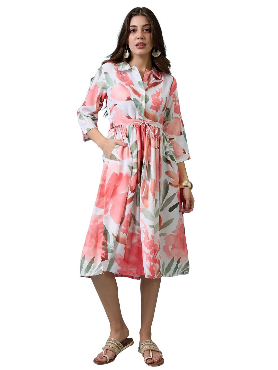     			Globus Women Rayon Fit & Flare Dress ( White )