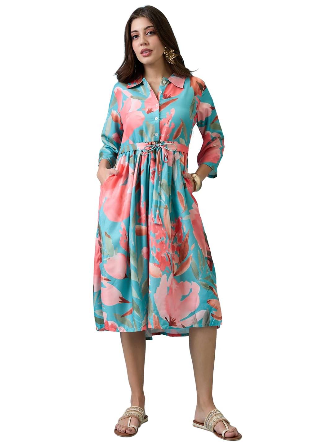    			Globus Women Rayon Fit & Flare Dress ( Green )
