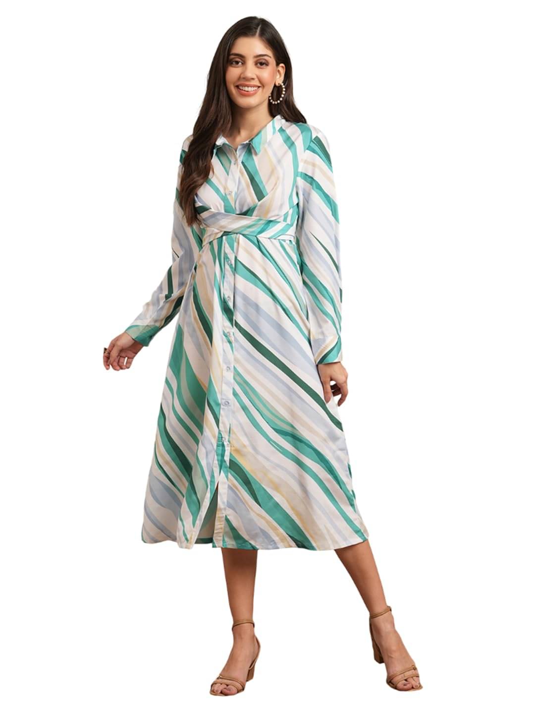     			Globus Women Rayon Shirt Dress ( Green )