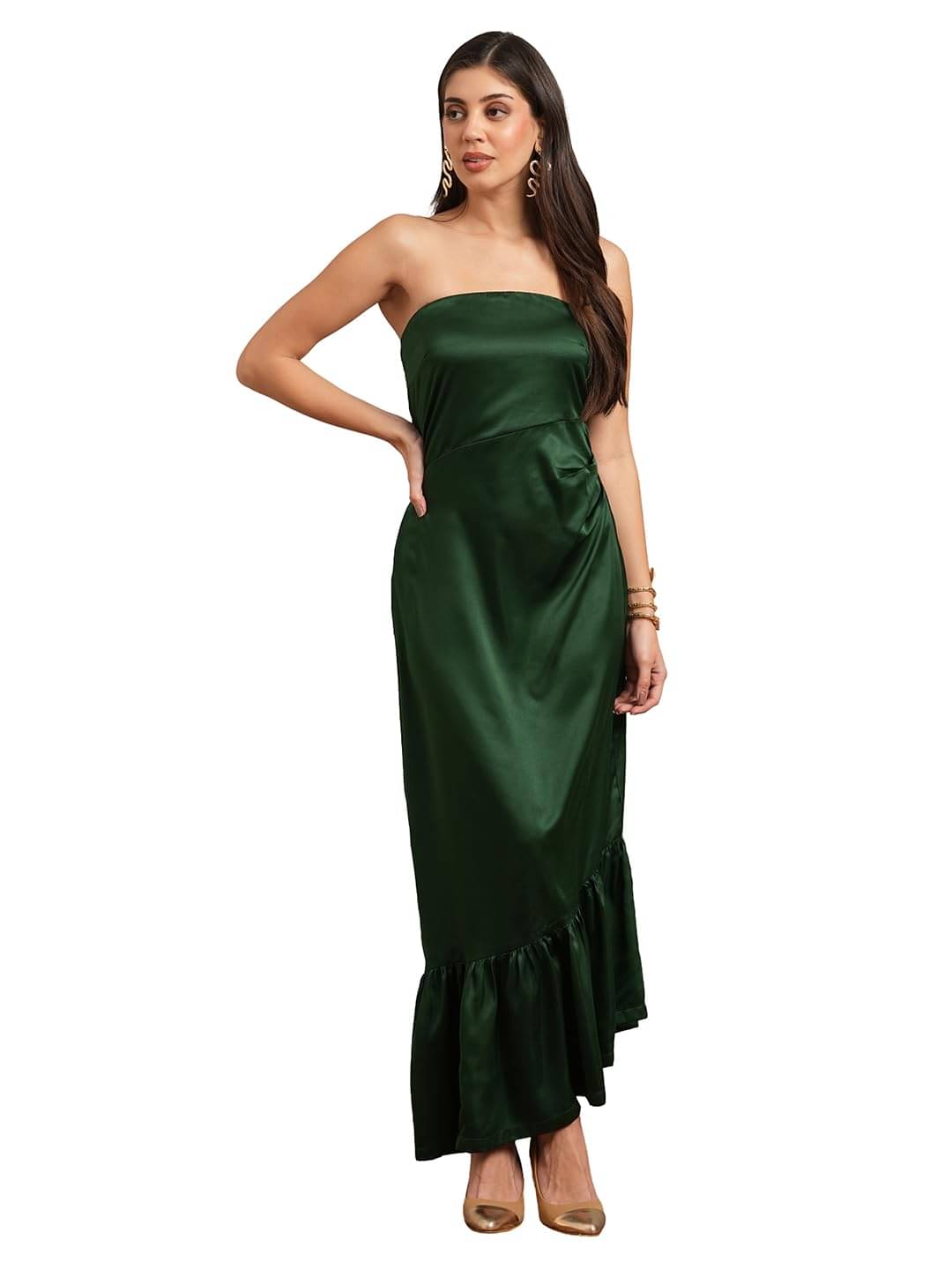 Globus Women Satin A-line Dress ( Green )     			Globus Women Satin A-line Dress ( Green )