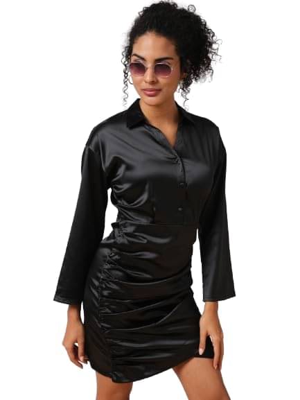     			Globus Women Satin Bodycon Dress ( Black )