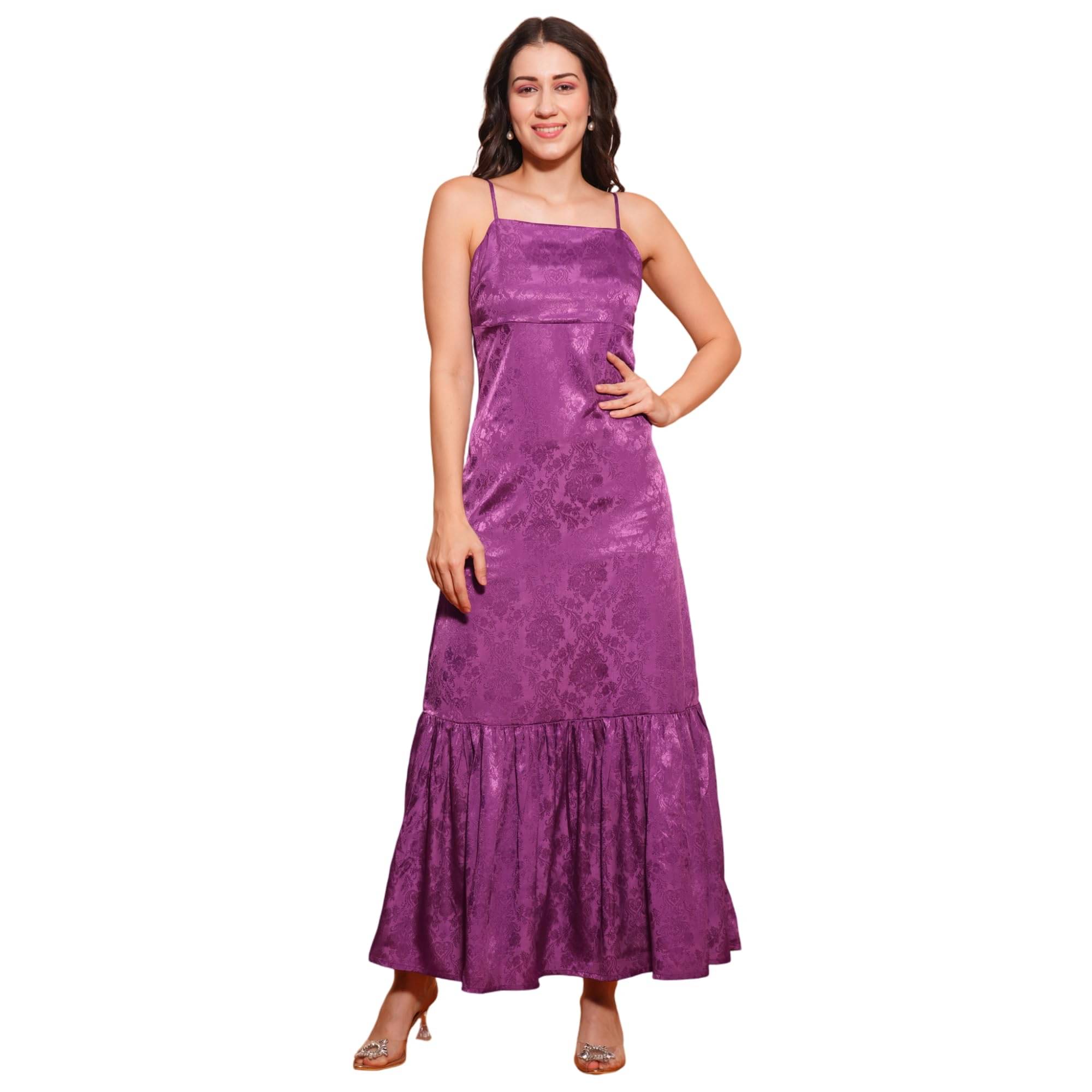     			Globus Women Satin Fit & Flare Dress ( Purple )
