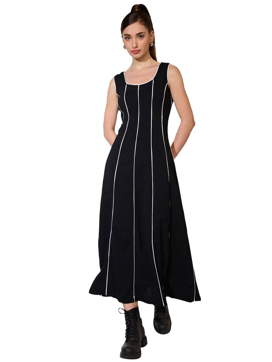 Globus Women Scuba A-line Dress ( Black )     			Globus Women Scuba A-line Dress ( Black )