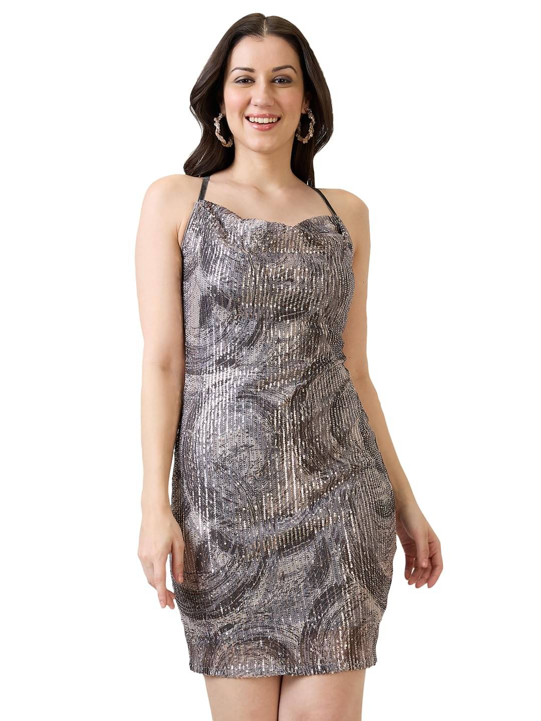     			Globus Women Sequin Bodycon Dress ( Grey )