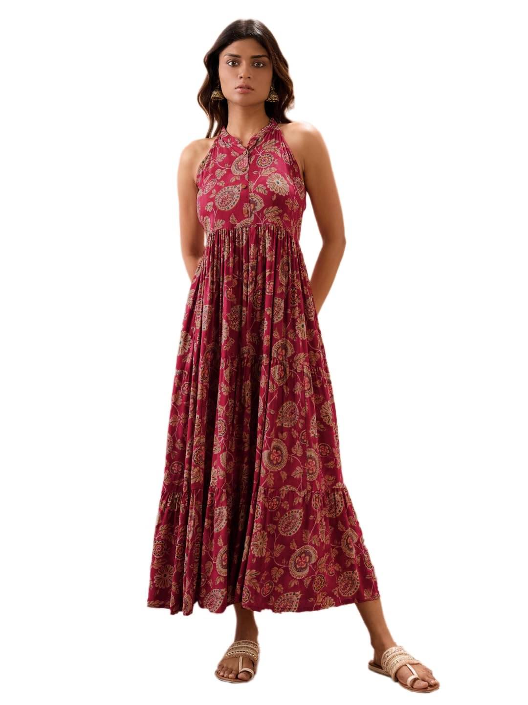 Globus Women Viscose A-line Dress ( Maroon ) Globus Women Viscose A-line Dress ( Maroon )