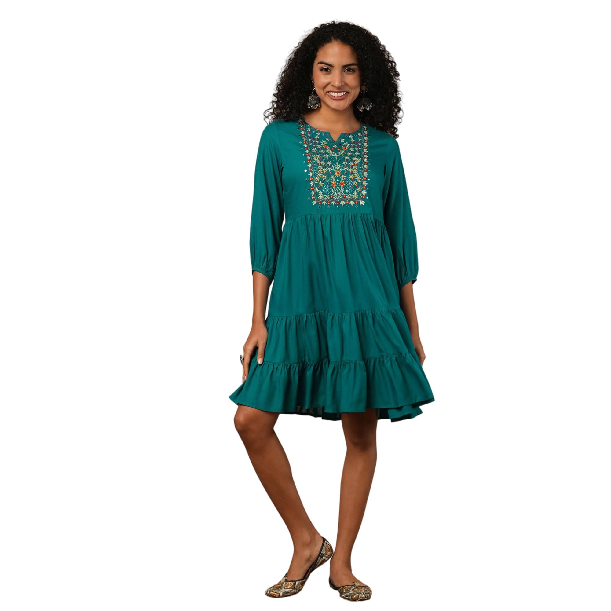     			Globus Women Viscose A-line Dress ( Green )
