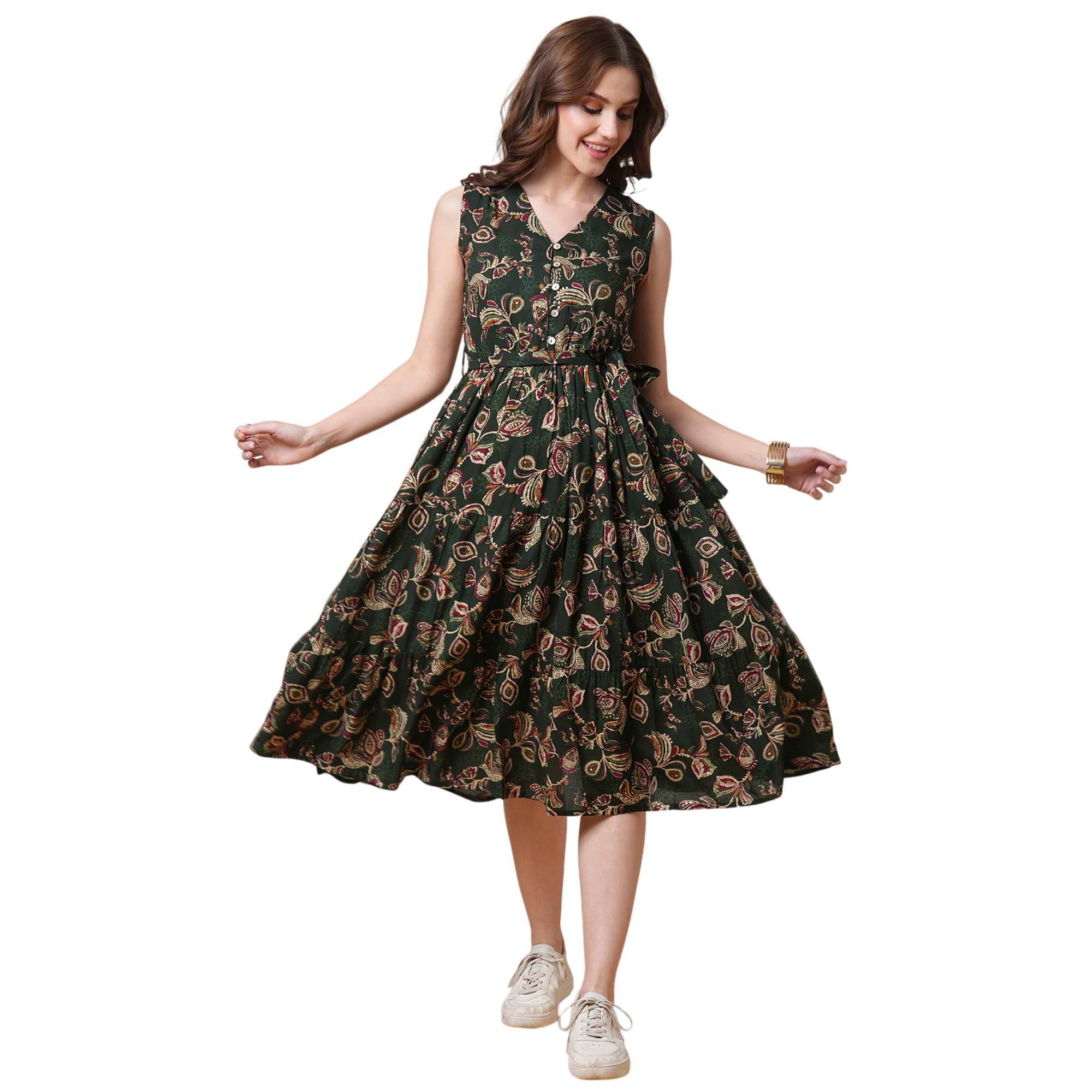 Globus Women Viscose Fit & Flare Dress ( Green ) Globus Women Viscose Fit & Flare Dress ( Green )