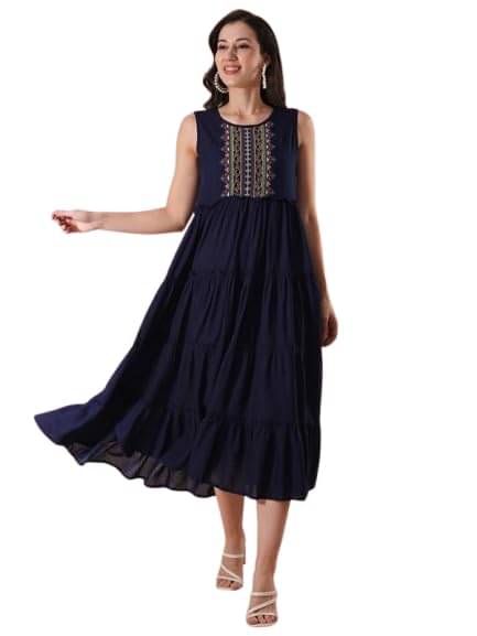     			Globus Women Viscose Rayon A-line Dress ( Blue )
