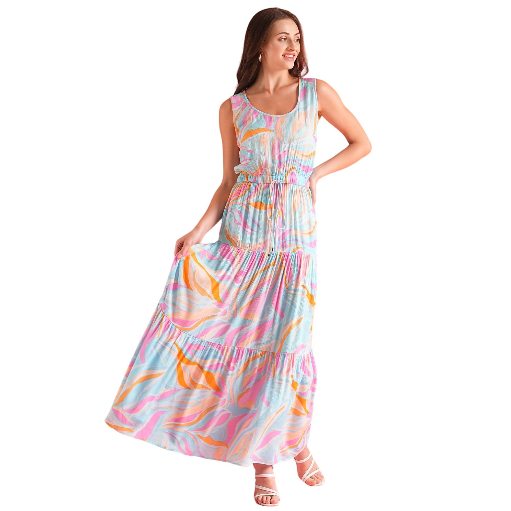     			Globus Women Viscose Rayon Fit & Flare Dress ( Multicolor )