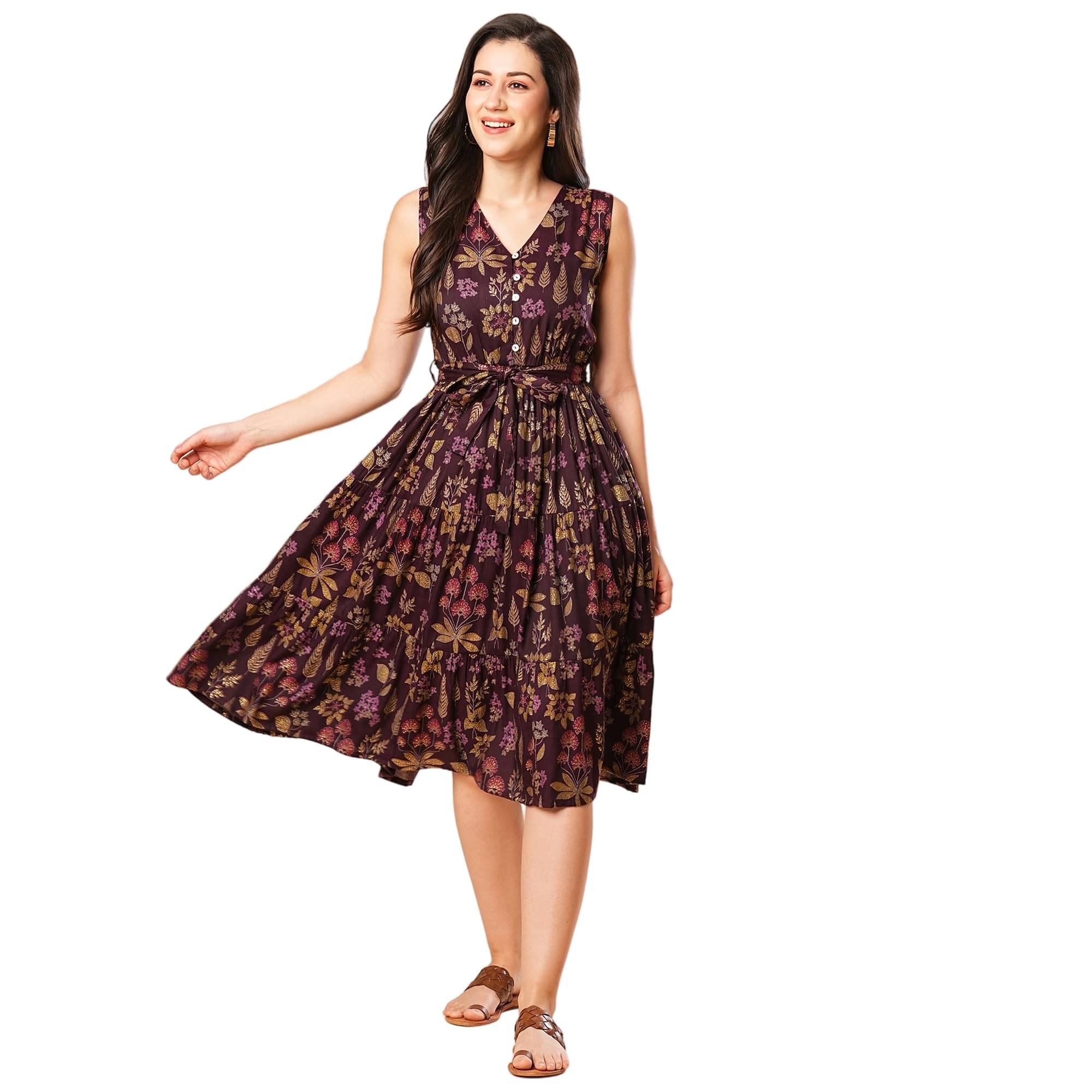    			Globus Women Viscose Rayon Fit & Flare Dress ( Purple )