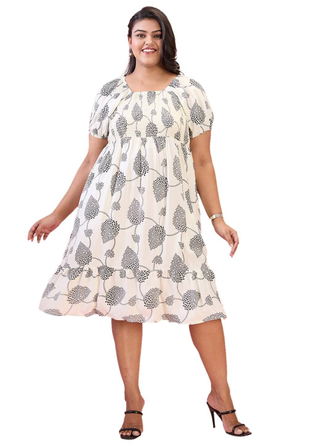 Globus Women Viscose Rayon Fit & Flare Dress ( White )     			Globus Women Viscose Rayon Fit & Flare Dress ( White )