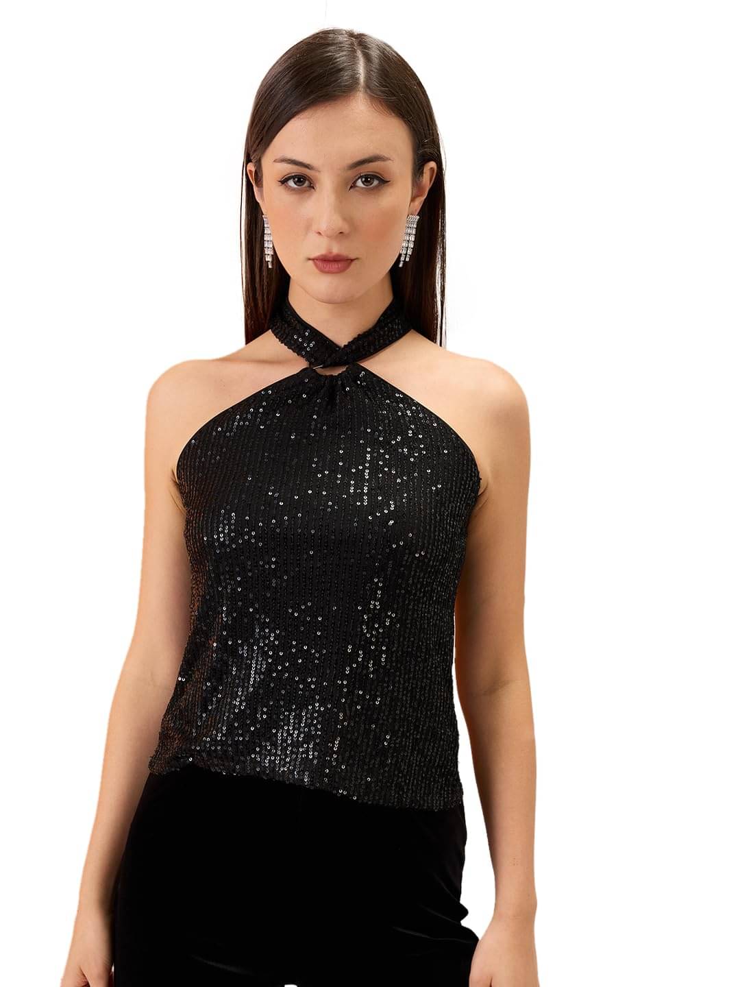 Globus Women's Chiffon Crop Top ( Black )     			Globus Women's Chiffon Crop Top ( Black )