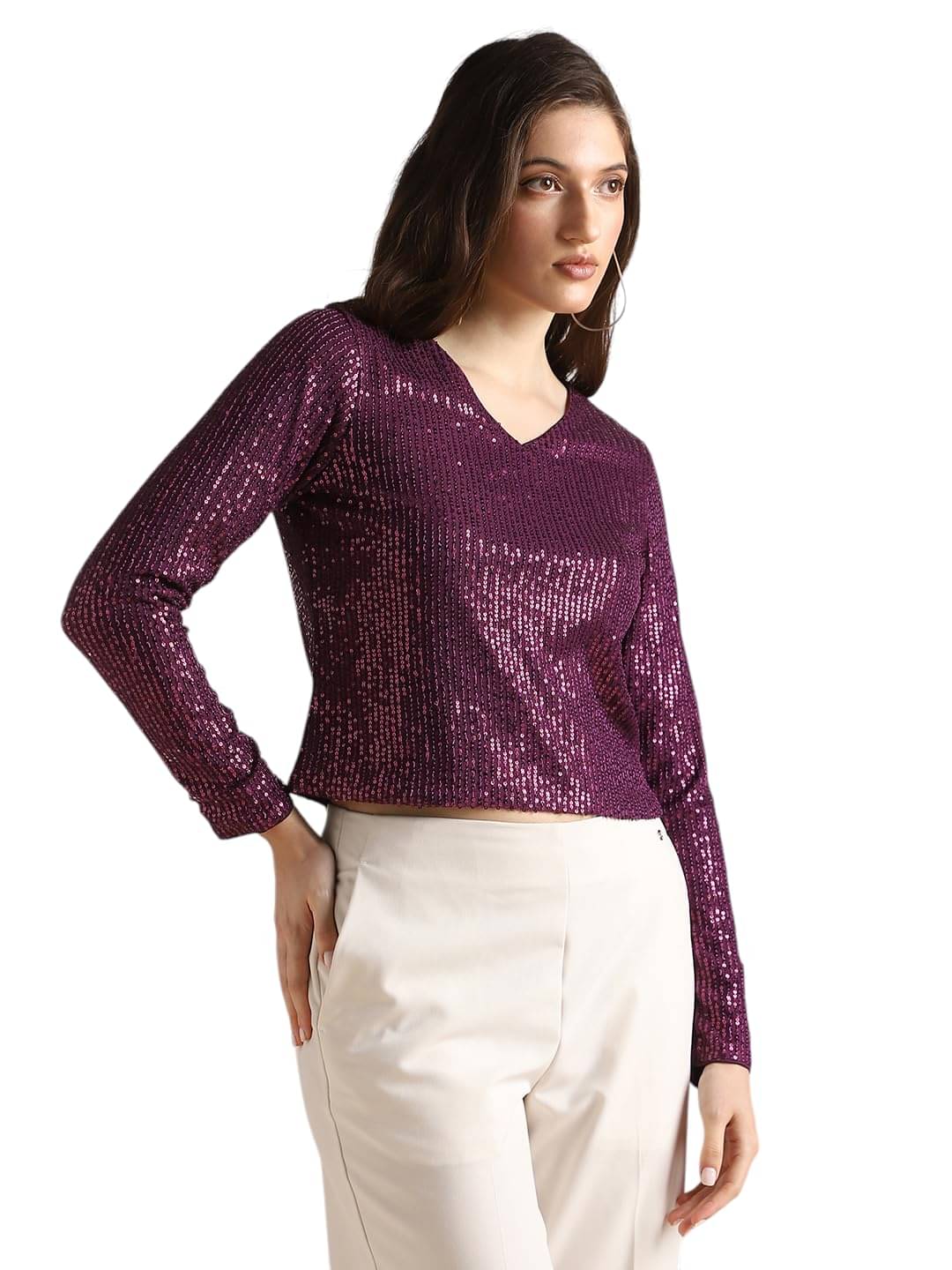 Globus Women's Chiffon Crop Top ( Purple ) Globus Women's Chiffon Crop Top ( Purple )