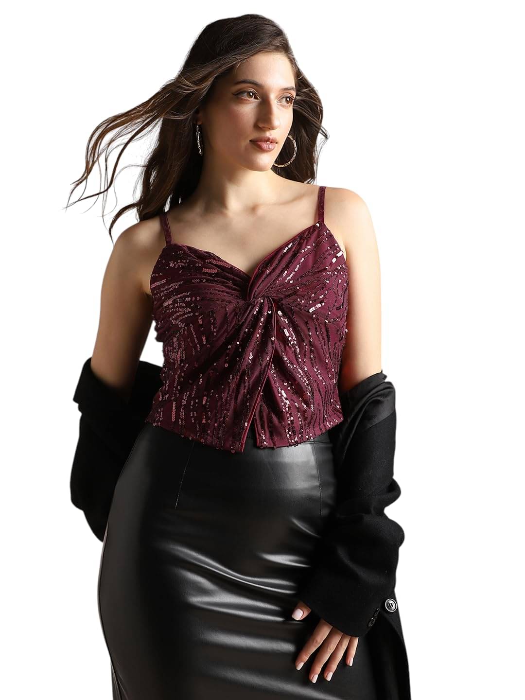 Globus Women's Chiffon Crop Top ( Red )     			Globus Women's Chiffon Crop Top ( Red )