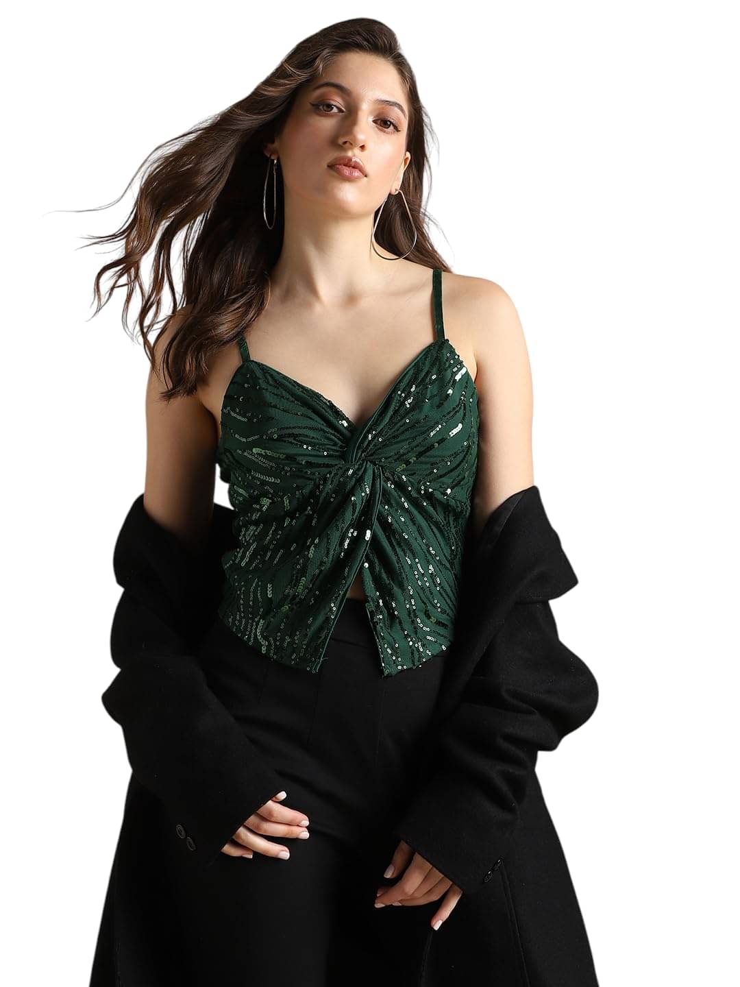 Globus Women's Chiffon Crop Top ( Green ) Globus Women's Chiffon Crop Top ( Green )