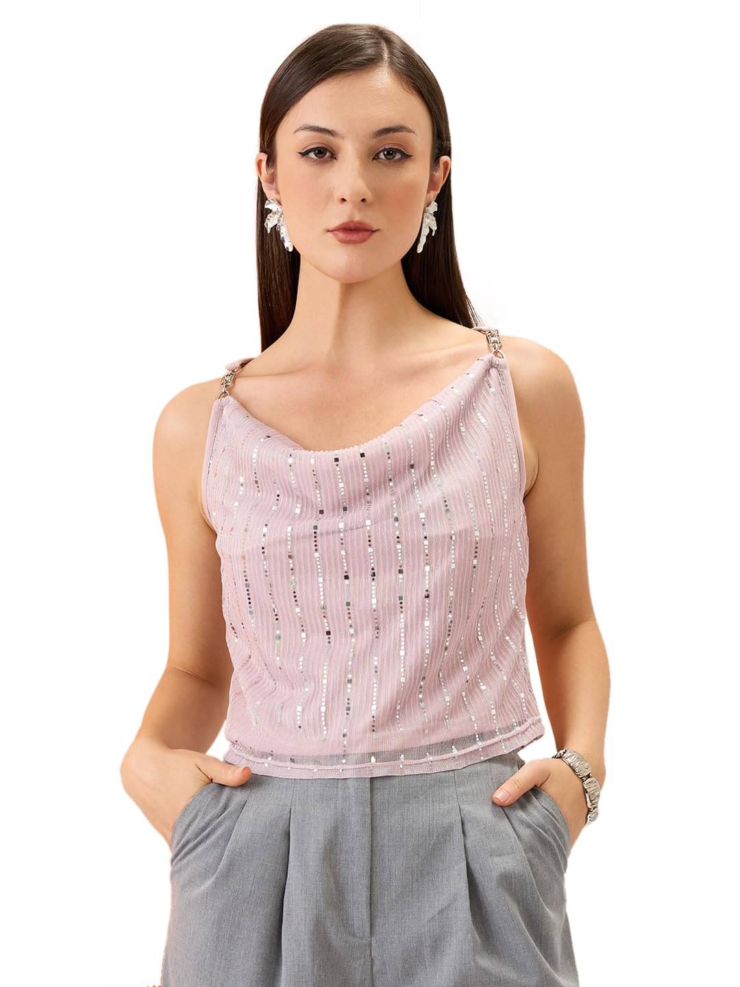     			Globus Women's Chiffon Crop Top ( Pink )