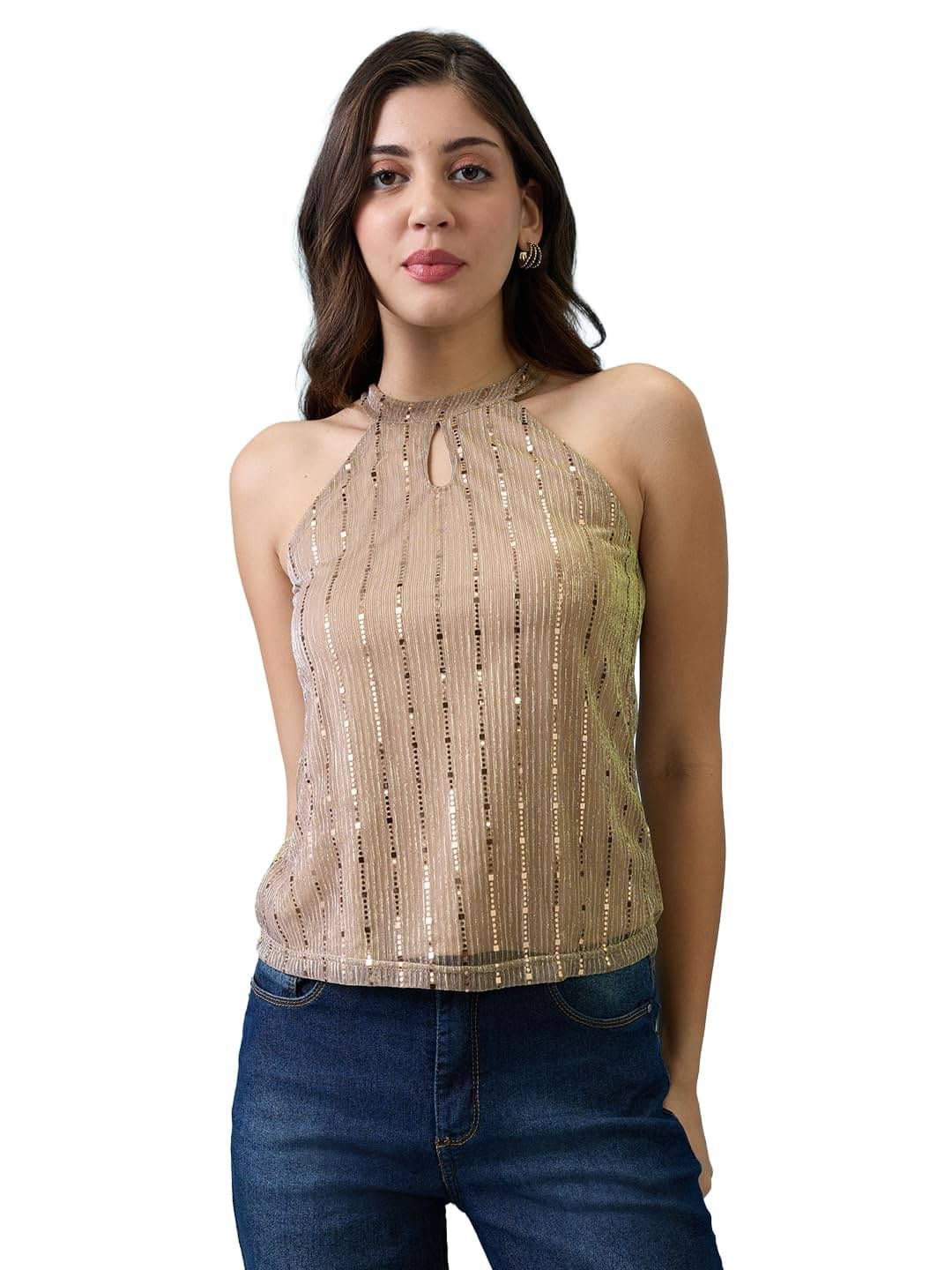 Globus Women's Chiffon Crop Top ( Gold ) Globus Women's Chiffon Crop Top ( Gold )