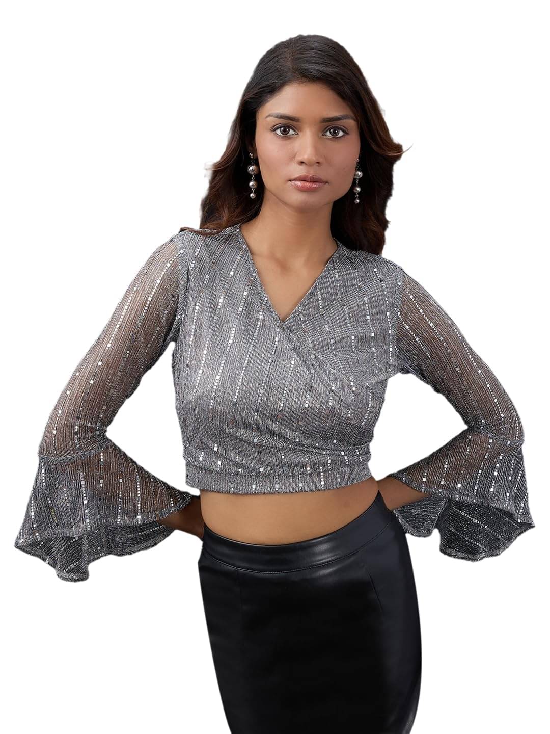     			Globus Women's Cotton Blend Crop Top ( Grey )