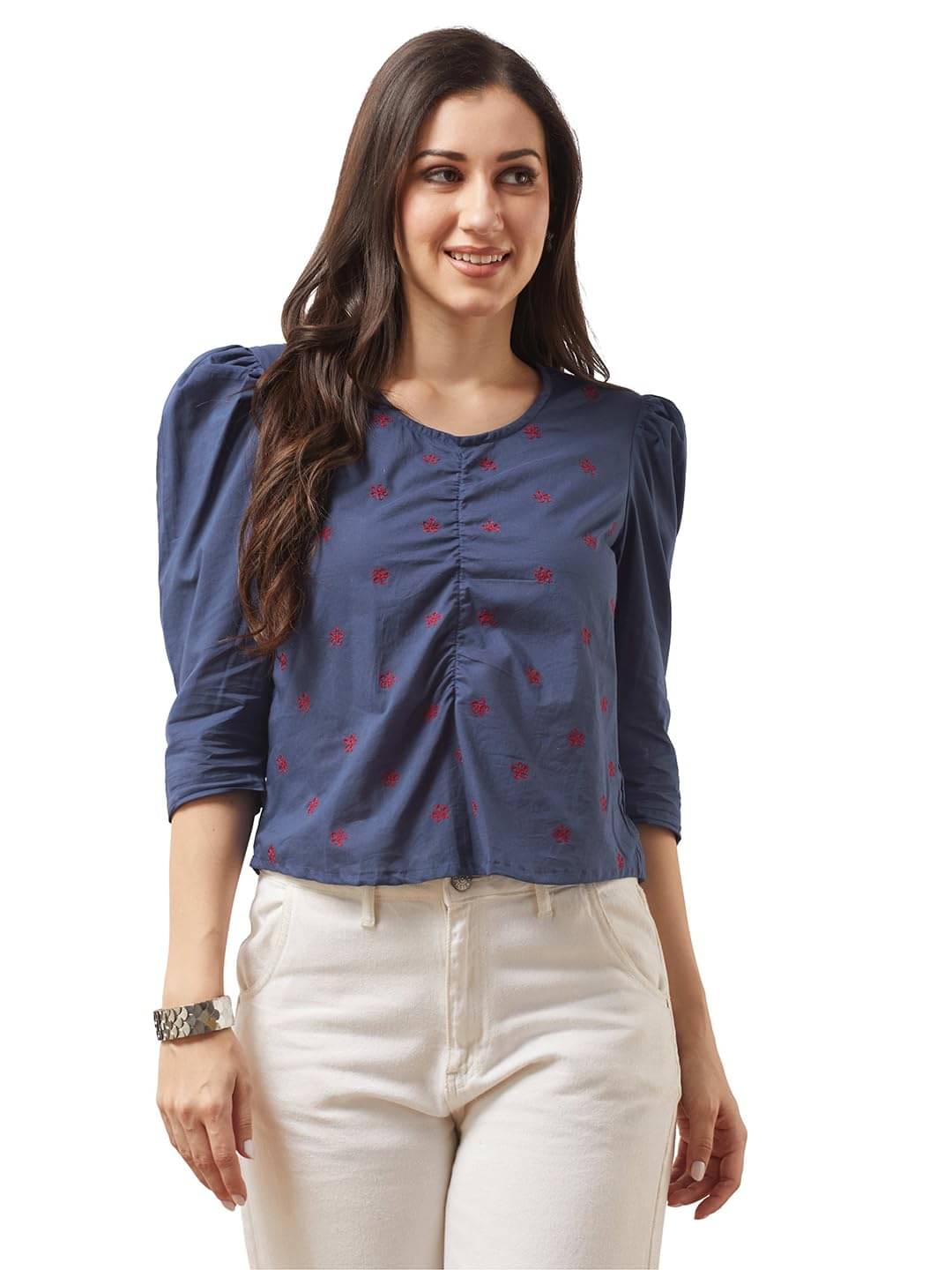     			Globus Women's Cotton Blend Regular Top ( Blue )