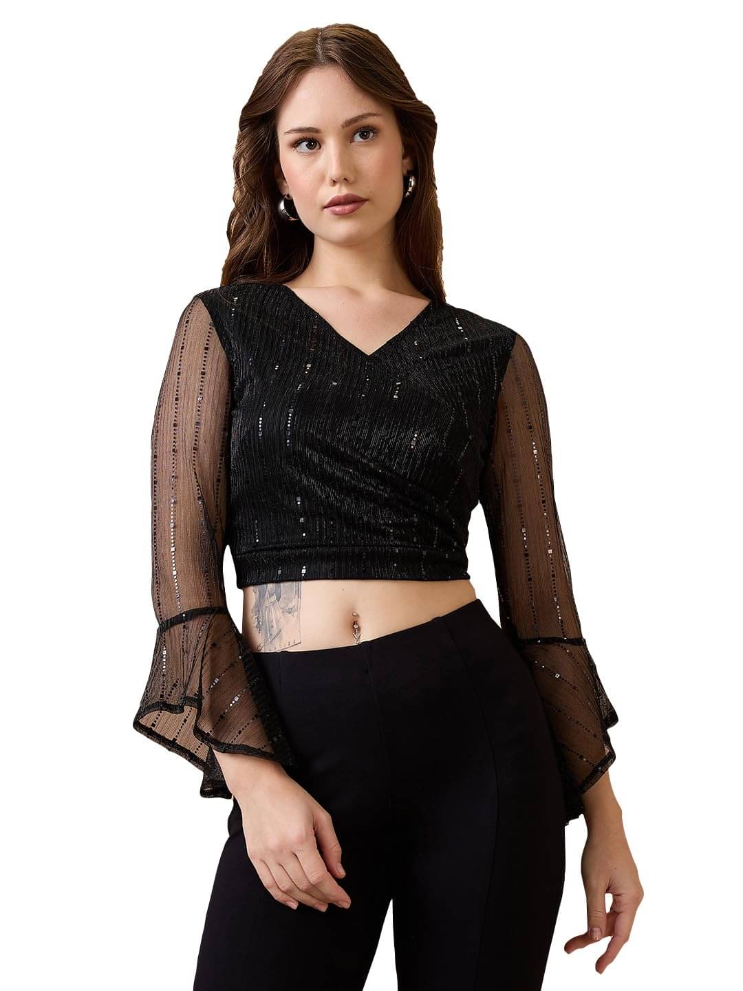     			Globus Women's Cotton Blend Crop Top ( Black )
