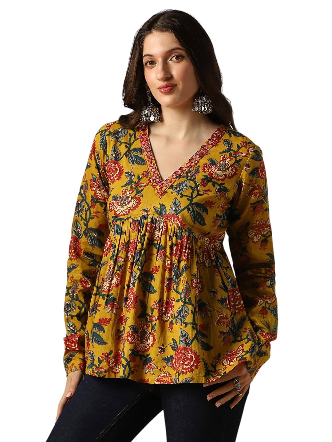 Globus Women's Cotton Blend Tunic ( Yellow )     			Globus Women's Cotton Blend Tunic ( Yellow )