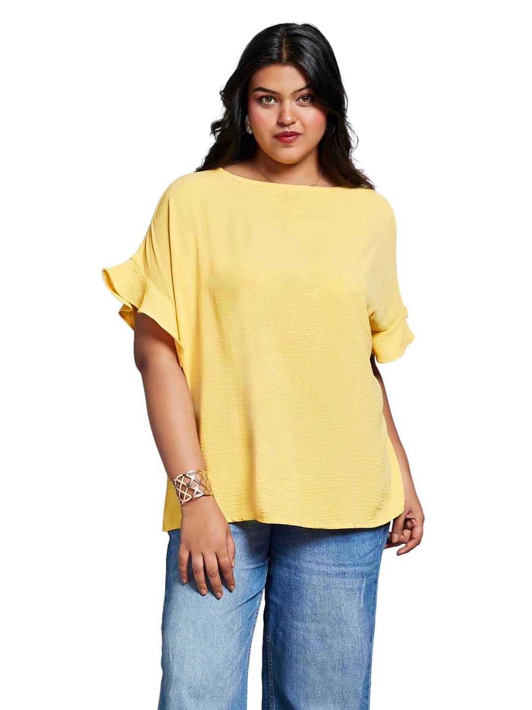 Globus Women's Cotton Blend Regular Top ( Yellow )     			Globus Women's Cotton Blend Regular Top ( Yellow )