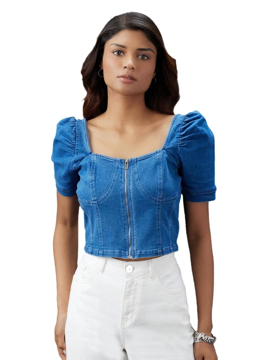     			Globus Women's Cotton Blend Crop Top ( Navy Blue )