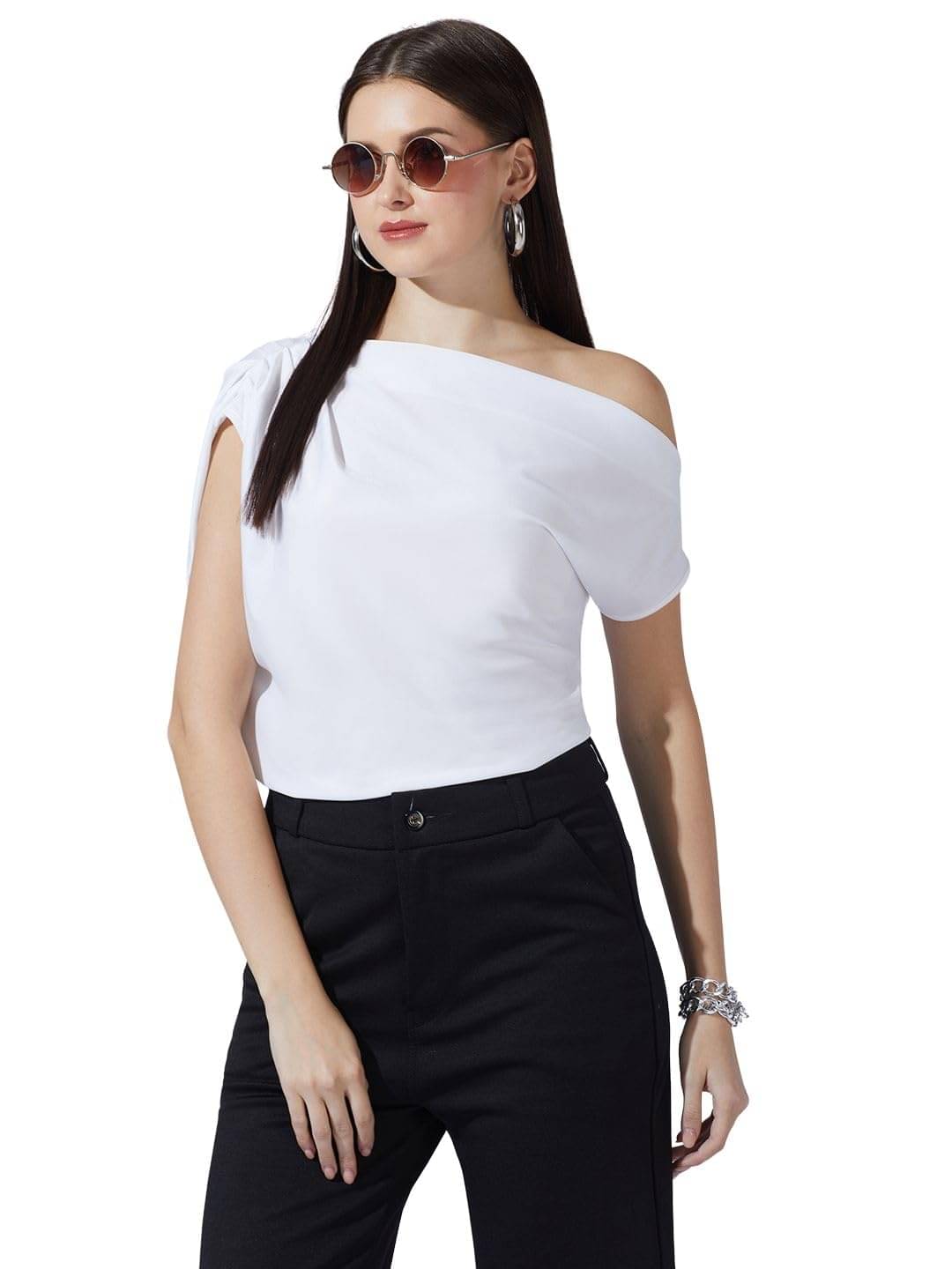     			Globus Women's Cotton Blend Crop Top ( White )