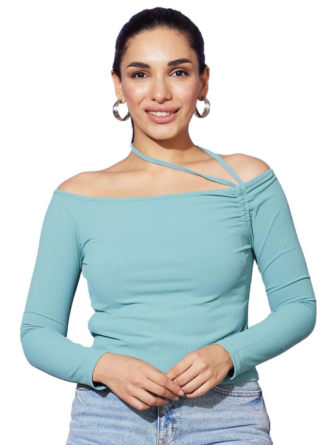 Globus Women's Cotton Crop Top ( Green ) Globus Women's Cotton Crop Top ( Green )