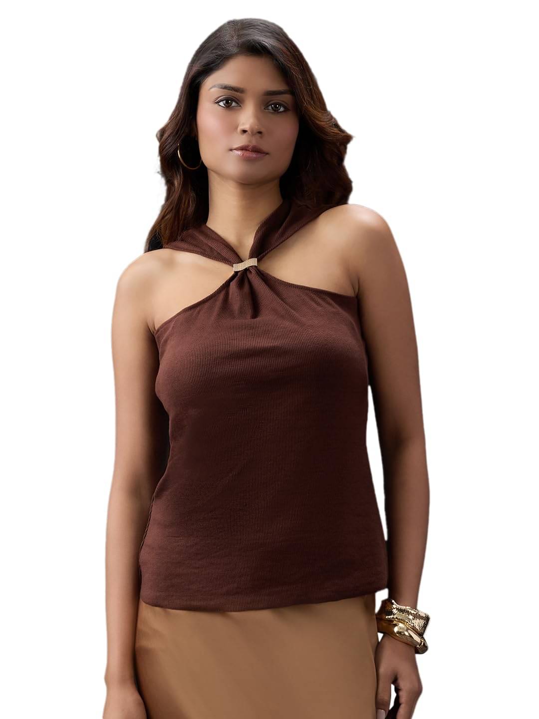 Globus Women's Cotton Regular Top ( Brown )     			Globus Women's Cotton Regular Top ( Brown )
