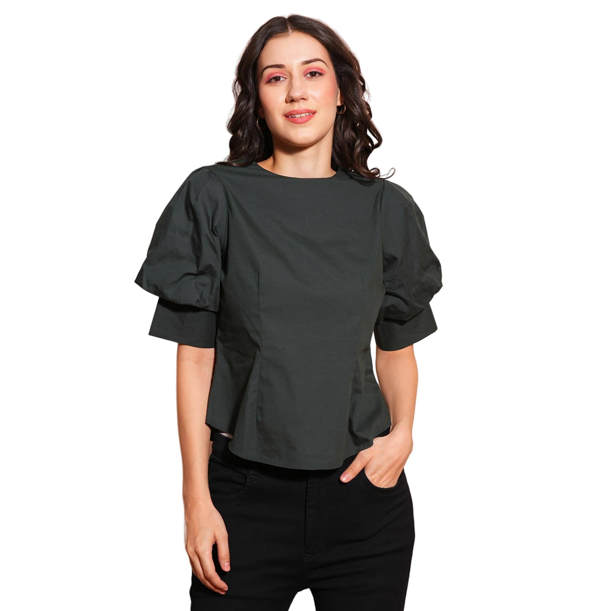     			Globus Women's Cotton Regular Top ( Green )