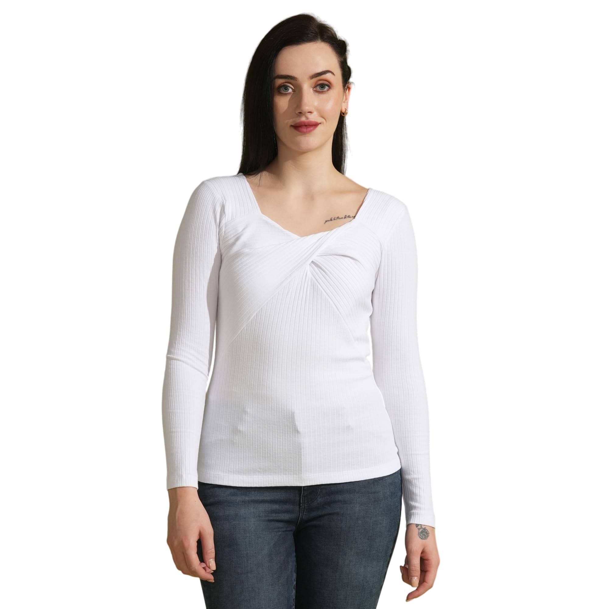 Globus Women's Cotton Regular Top ( White ) Globus Women's Cotton Regular Top ( White )