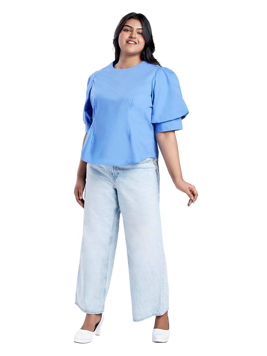 Globus Women's Cotton Regular Top ( Blue )     			Globus Women's Cotton Regular Top ( Blue )