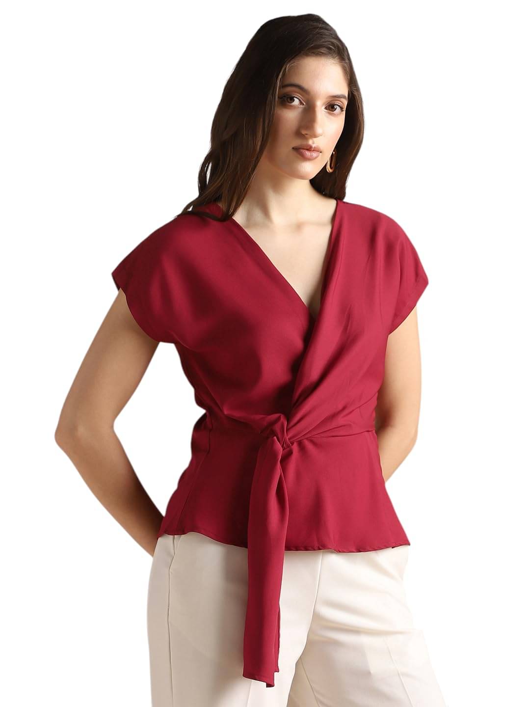 Globus Women's Crepe A-Line Top ( Red ) Globus Women's Crepe A-Line Top ( Red )