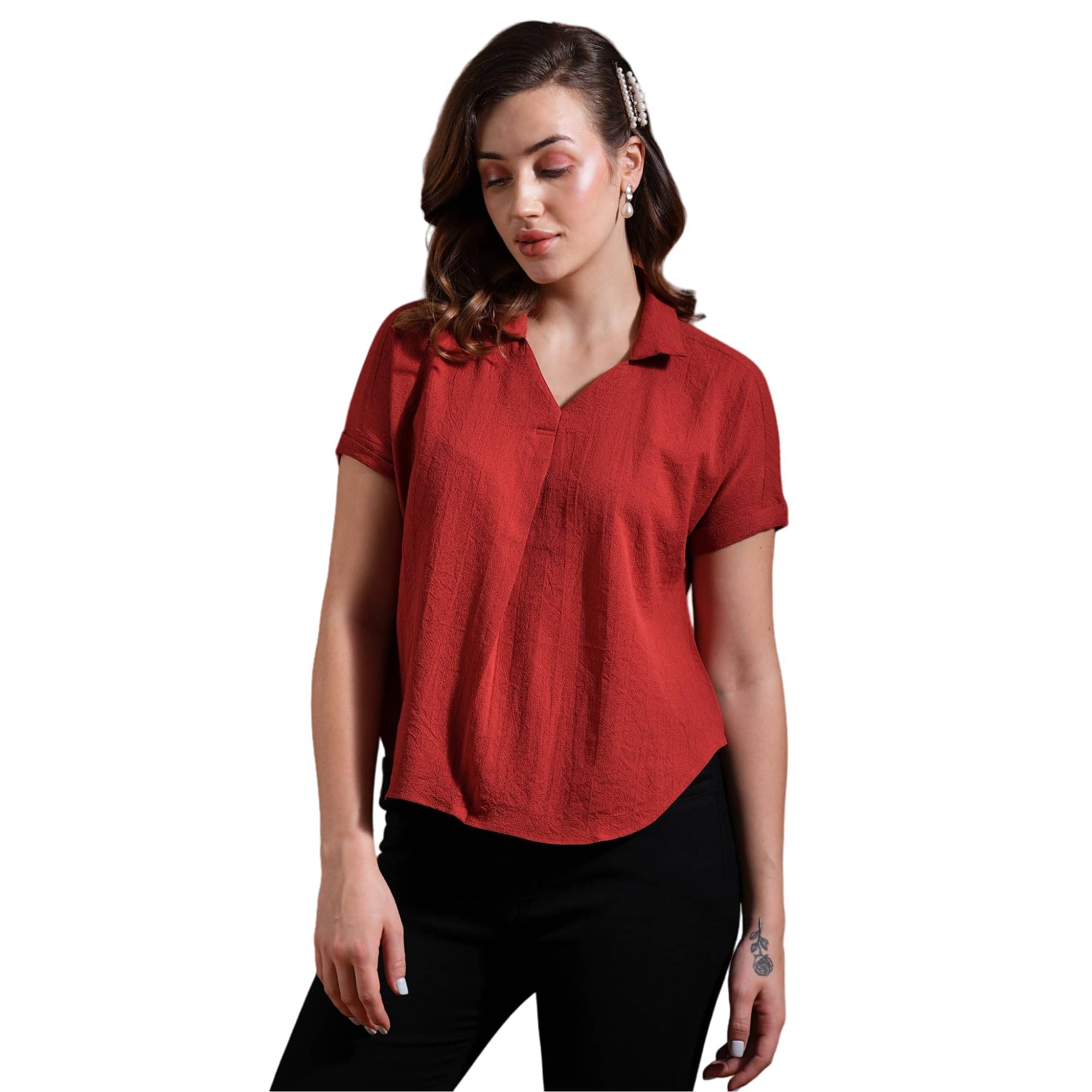     			Globus Women's Crepe Regular Top ( Orange )