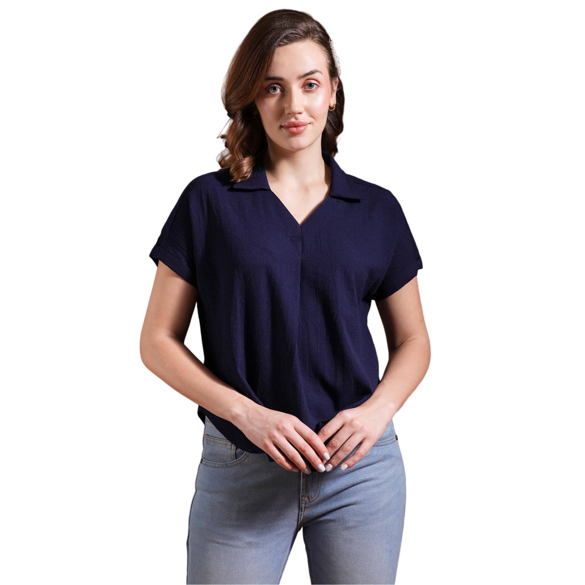    			Globus Women's Crepe Regular Top ( Blue )