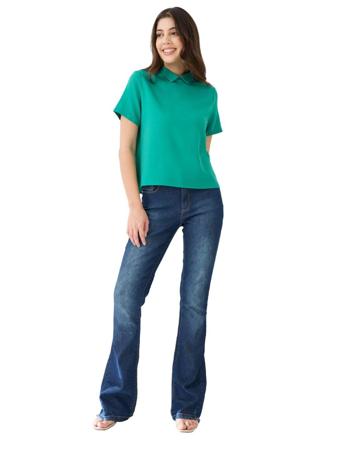 Globus Women's Crepe Regular Top ( Green ) Globus Women's Crepe Regular Top ( Green )