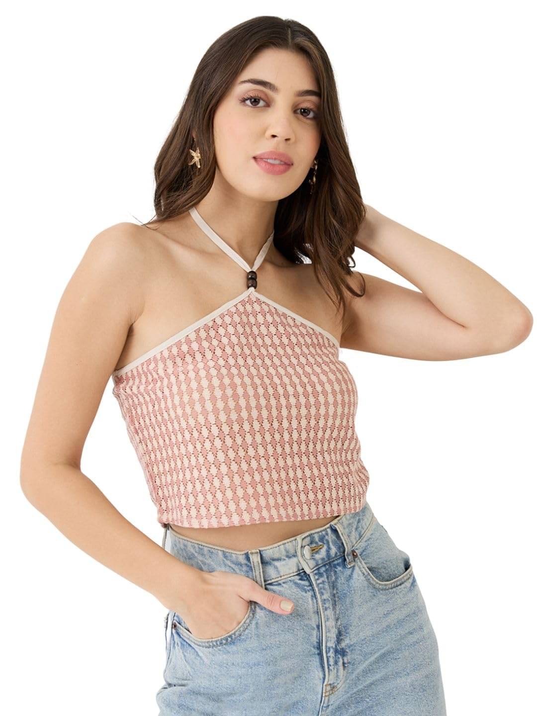     			Globus Women's Crochet Crop Top ( Pink )