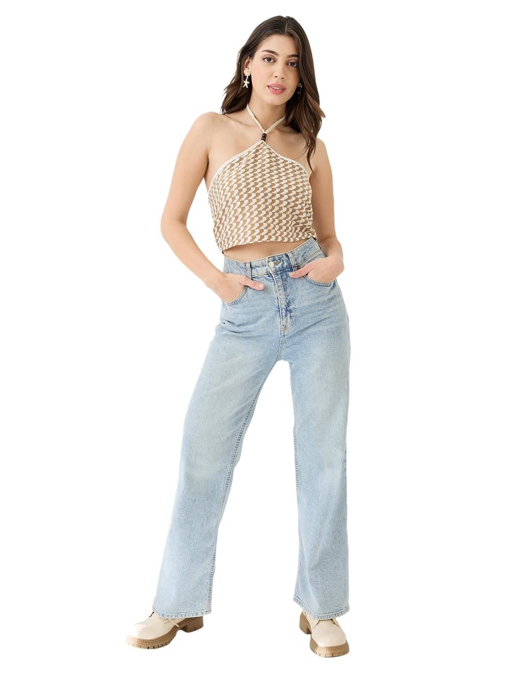 Globus Women's Crochet Crop Top ( Brown ) Globus Women's Crochet Crop Top ( Brown )