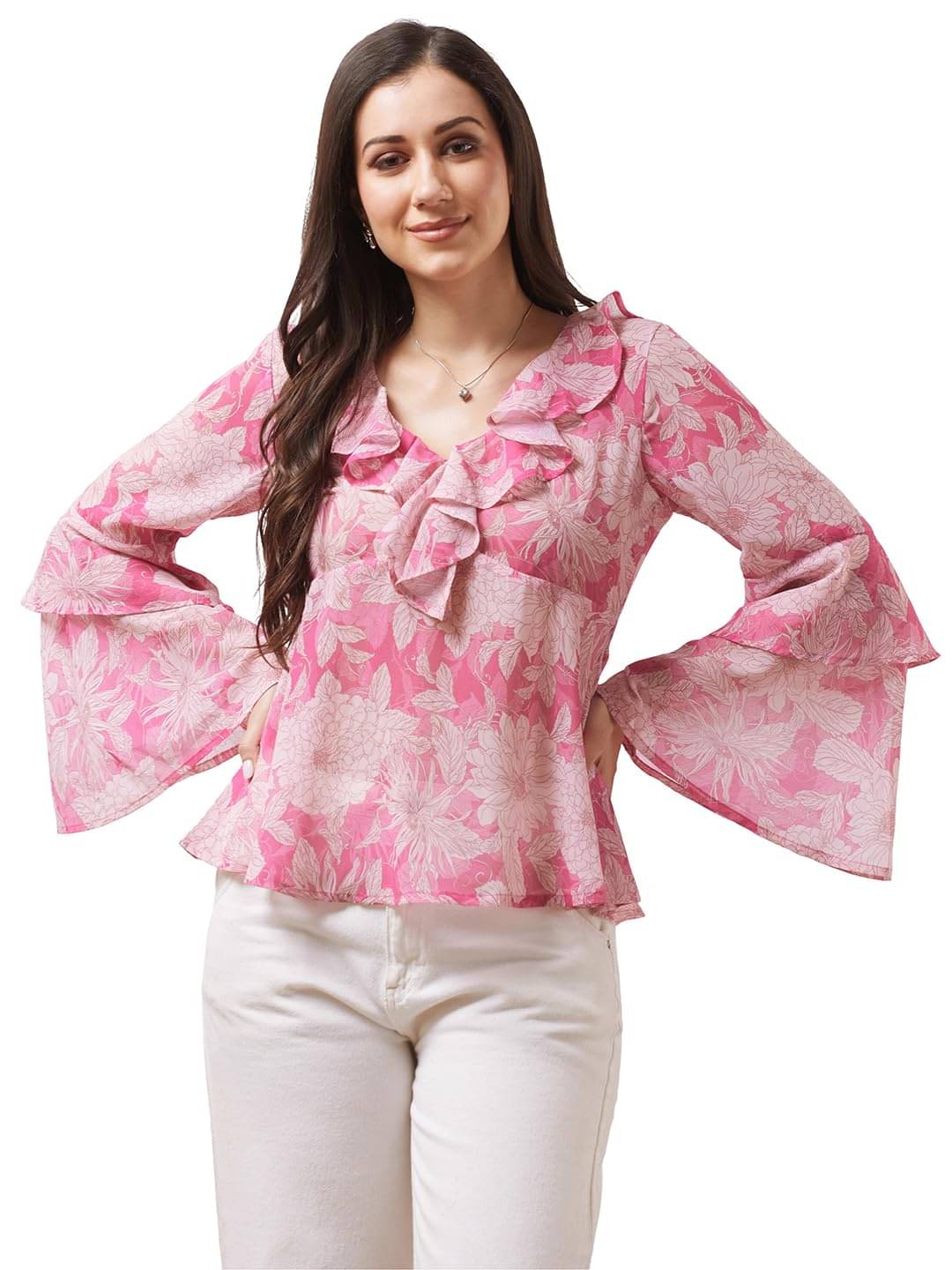     			Globus Women's Georgette A-Line Top ( Pink )