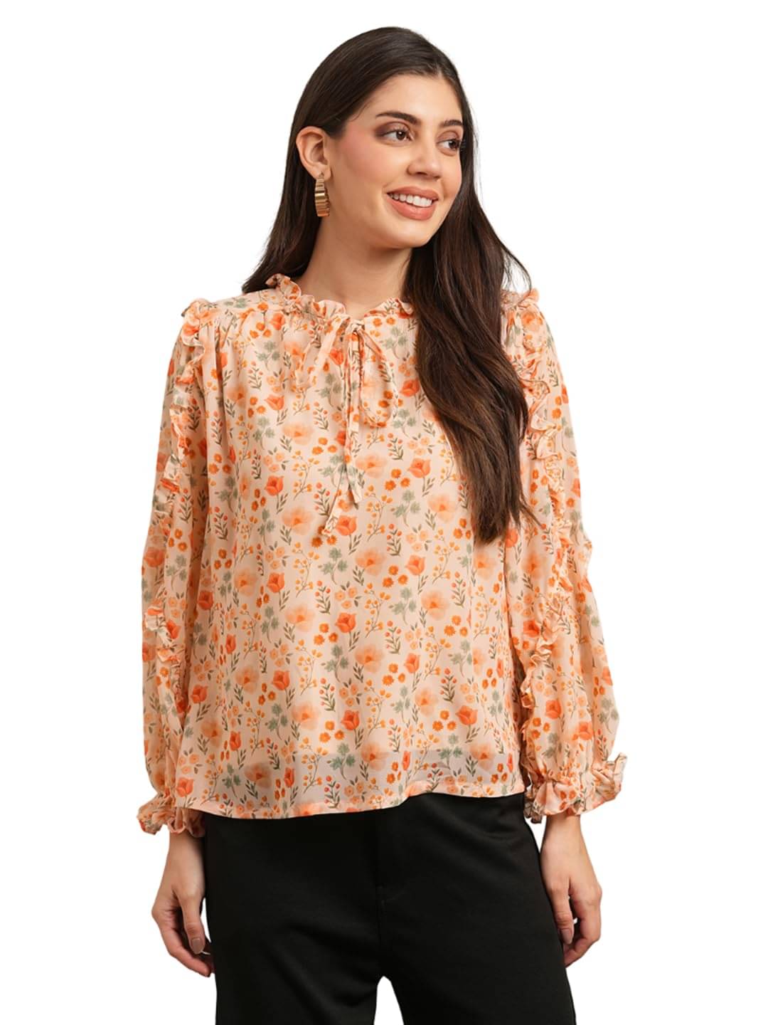     			Globus Women's Georgette A-Line Top ( Orange )