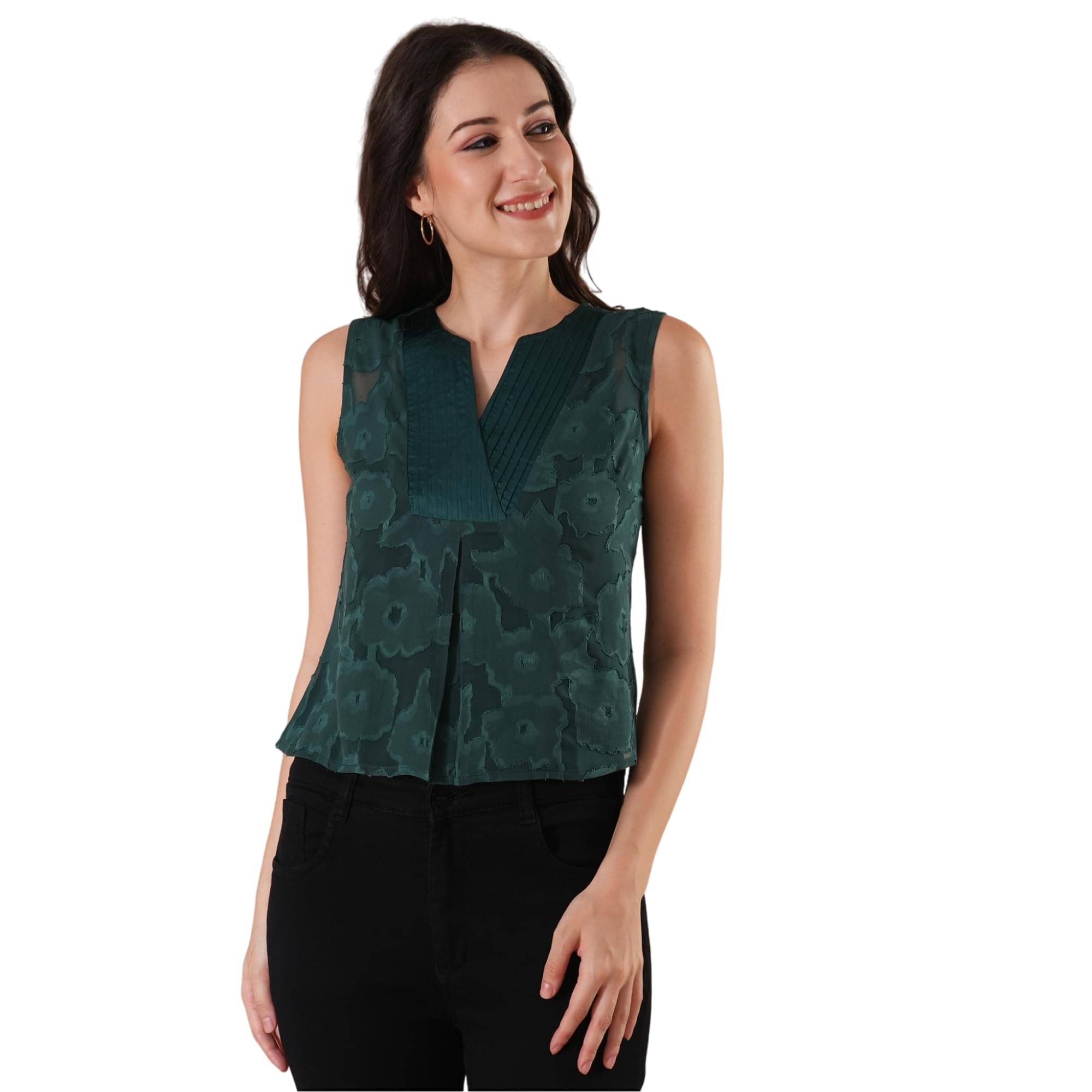 Globus Women's Georgette Crop Top ( Green ) Globus Women's Georgette Crop Top ( Green )