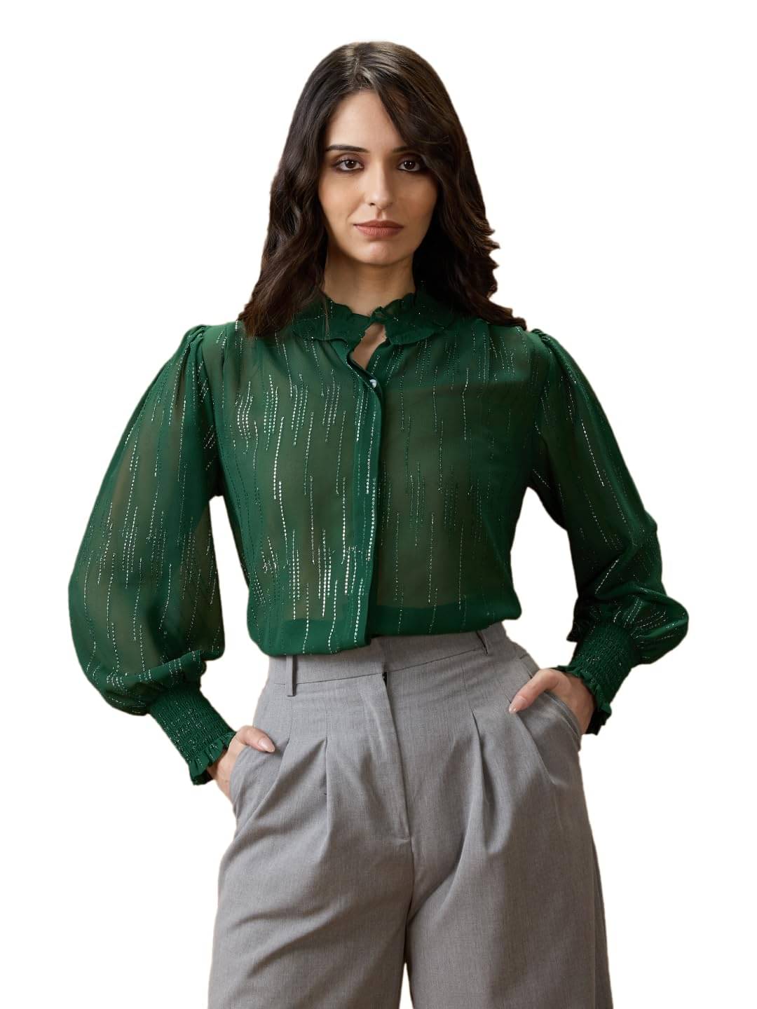     			Globus Women's Georgette Regular Top ( Green )