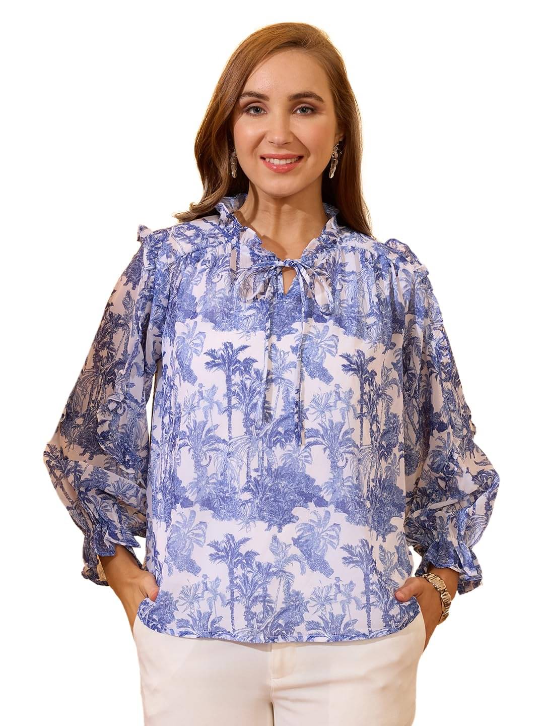 Globus Women's Georgette Regular Top ( Blue ) Globus Women's Georgette Regular Top ( Blue )