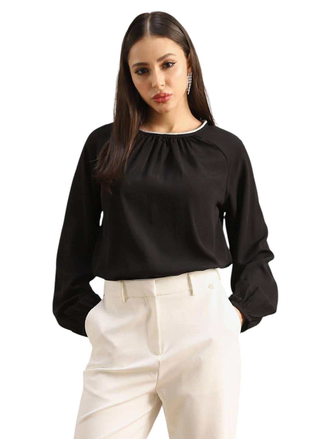     			Globus Women's Georgette Regular Top ( Black )